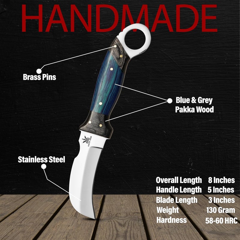 BE BREAK EDGE Handmade StainlessSteel Lineman’s Hawkbill knife with Leather sheath, Heavy Duty Utility Knife blade Electrician Wire Skinning knife for professional. - Image 2